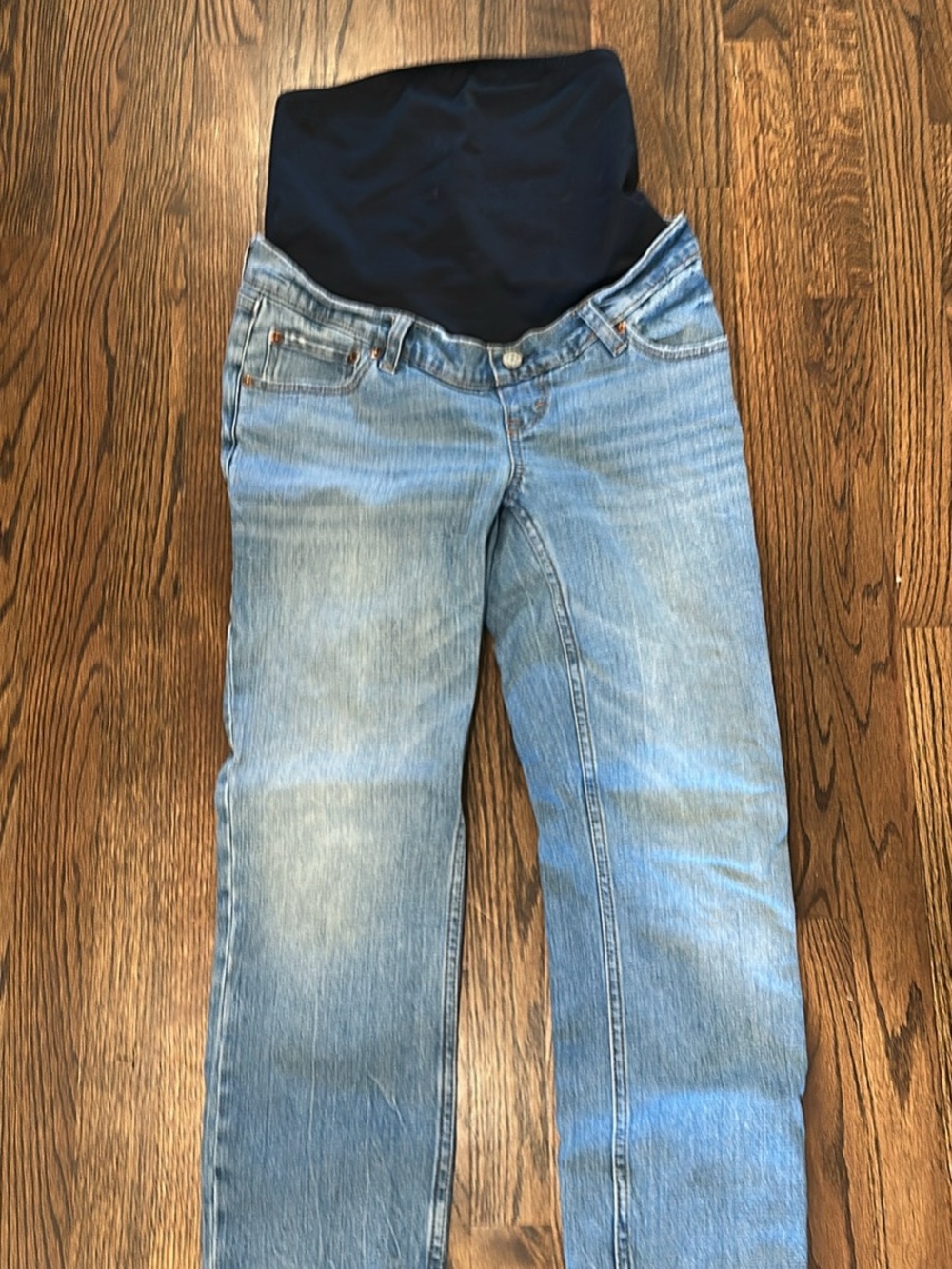 Abercrombie Maternity Straight-Leg Jeans with Black Support Panel - Light Blue